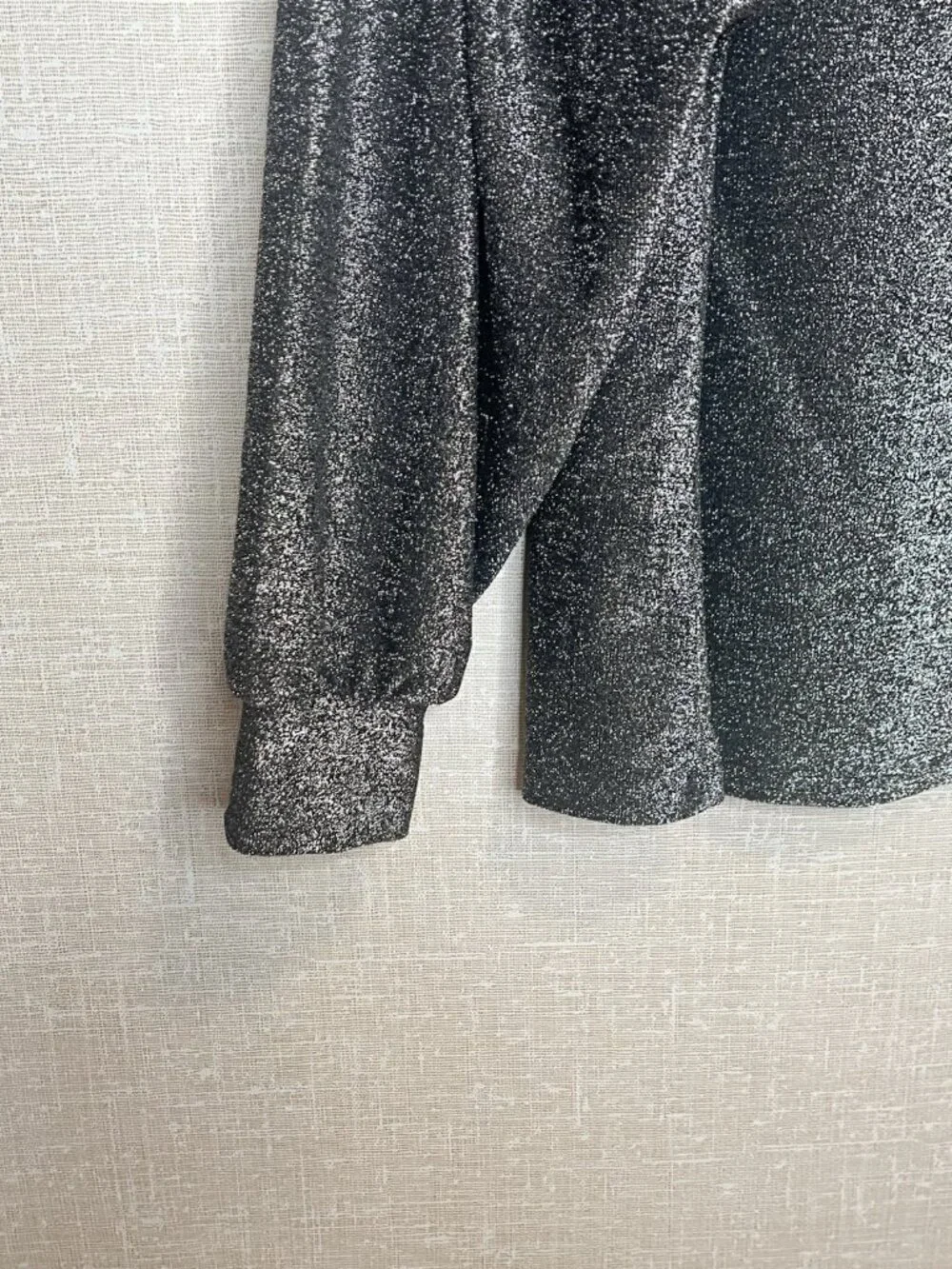 Loft Metallic Shimmer Puff Sleeve Top Black Silver Sz L NWT Holiday Party